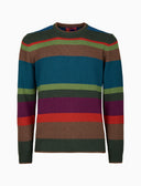 Pull girocollo uomo lana, viscosa e cashmere verde righe multicolor - Gallo 1927 - Official Online Shop
