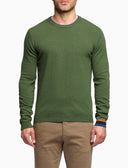 Pull girocollo uomo lana, viscosa e cashmere verde tinta unita