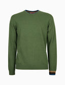 Pull girocollo uomo lana, viscosa e cashmere verde tinta unita