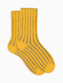 Kurze Damensocken aus Polyamid und Baumwolle, gelb mit vertikalen Streifen und Glitzereffekt