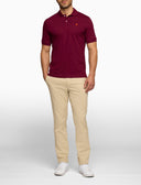 Men's burgundy blue cotton polo with multicoloured undercollar