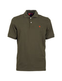 Men's plain green cotton polo with multicoloured undercollar