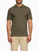 Men's plain green cotton polo with multicoloured undercollar