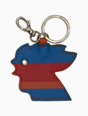 Portachiavi testa di gallo unisex pelle righe multicolor azzurro - Gallo 1927 - Official Online Shop