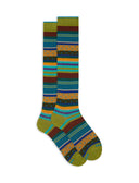 Calze lunghe uomo cotone fantasia mix righe e pois verde - Gallo 1927 - Official Online Shop