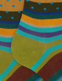 Calze lunghe uomo cotone fantasia mix righe e pois verde - Gallo 1927 - Official Online Shop