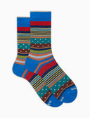 Calze corte uomo cotone fantasia mix righe e pois azzurro - Gallo 1927 - Official Online Shop