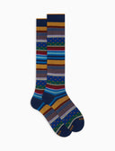 Calze lunghe donna cotone fantasia mix righe e pois blu - Gallo 1927 - Official Online Shop