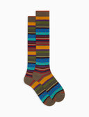 Calze lunghe donna cotone fantasia mix righe e pois marrone - Gallo 1927 - Official Online Shop