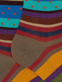 Calze lunghe donna cotone fantasia mix righe e pois marrone - Gallo 1927 - Official Online Shop