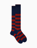 Calze lunghe uomo cotone blu a coste righe bicolore - Gallo 1927 - Official Online Shop