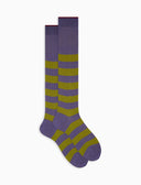Calze lunghe uomo cotone a coste righe bicolore viola - Gallo 1927 - Official Online Shop