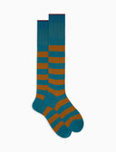 Calze lunghe uomo cotone a coste righe bicolore azzurro - Gallo 1927 - Official Online Shop