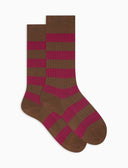 Calze altezza media donna cotone tortora a coste righe bicolore - Gallo 1927 - Official Online Shop