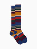 Calze lunghe uomo cotone caldo blu righe multicolor a sette colori