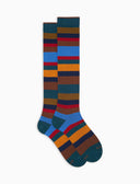Calze lunghe uomo cotone caldo color pavone righe multicolor a sette colori