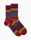 Calze corte uomo cotone bordò righe multicolor a sette colori - Gallo 1927 - Official Online Shop