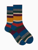 Calcetines cortos de hombre de algodón cálido azul con rayas Multicolor de siete colores