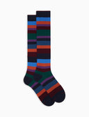 Calze lunghe donna cotone caldo blu righe multicolor a sette colori