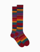 Calze lunghe donna cotone bordò righe multicolor a sette colori - Gallo 1927 - Official Online Shop