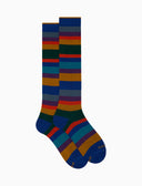 Calze lunghe donna cotone blu righe a sette colori - Gallo 1927 - Official Online Shop