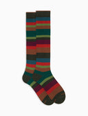 Calze lunghe donna cotone verde righe multicolor a sette colori - Gallo 1927 - Official Online Shop