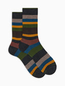Women’s warm cotton ankle socks in grey with seven-color stripes