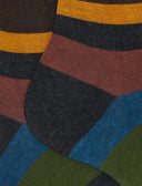 Women’s warm cotton ankle socks in grey with seven-color stripes