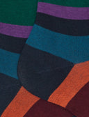 Women's short socks in warm cotton, blue, with seven-color stripes