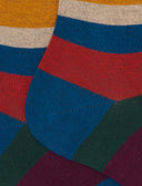 Women's short socks in warm cotton, blue, with seven-color stripes