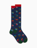Calze lunghe uomo cotone blu fantasia galli multicolore - Gallo 1927 - Official Online Shop