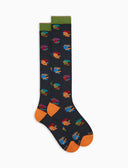 Calze lunghe uomo cotone caldo blu fantasia galli multicolore