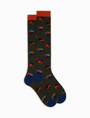 Calze lunghe uomo cotone verde fantasia galli multicolore - Gallo 1927 - Official Online Shop