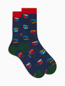 Calze corte uomo cotone blu fantasia galli multicolore - Gallo 1927 - Official Online Shop