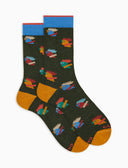 Calcetines cortos para hombre de algodón cálido verdes con estampado de gallos multicolor