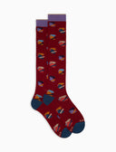 Calze lunghe donna cotone bordò fantasia galli multicolore - Gallo 1927 - Official Online Shop
