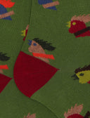 Calze lunghe donna cotone verde fantasia galli multicolore - Gallo 1927 - Official Online Shop