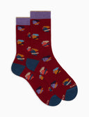 Calze corte donna cotone bordò fantasia galli multicolore - Gallo 1927 - Official Online Shop