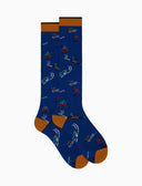 Calze lunghe donna cotone blu fantasia sciatori - Gallo 1927 - Official Online Shop