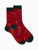 Calze corte donna cotone rosso fantasia sciatori - Gallo 1927 - Official Online Shop