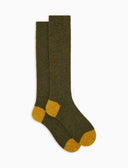 Calcetines largos para hombre de lana bouclé verdes, lisos y con contrastes