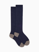 Calze lunghe donna lana bouclé blu tinta unita e contrasti