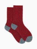 Calcetines cortos para mujer de lana bouclé rojos, lisos y con contrastes