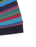 Kids' blue fleece beanie with multicoloured stripes