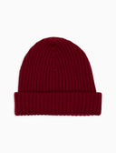 Unisex burgundy wool, silk and cashmere beanie with solid-color ribbing