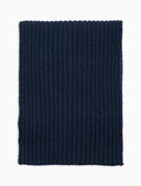 Unisex blue wool, silk and cashmere scarf with a solid-color ribbed design