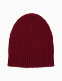Gorro unisex de lana, seda y cachemir burdeos de canalé liso