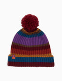Berretto unisex lana, viscosa e cashmere bordò righe multicolor - Gallo 1927 - Official Online Shop