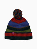 Berretto con risvolto unisex lana e cashmere verde costa inglese righe multicolor macro - Gallo 1927 - Official Online Shop
