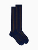 Calze lunghe donna cotone blu fantasia twin rib spaziata - Gallo 1927 - Official Online Shop